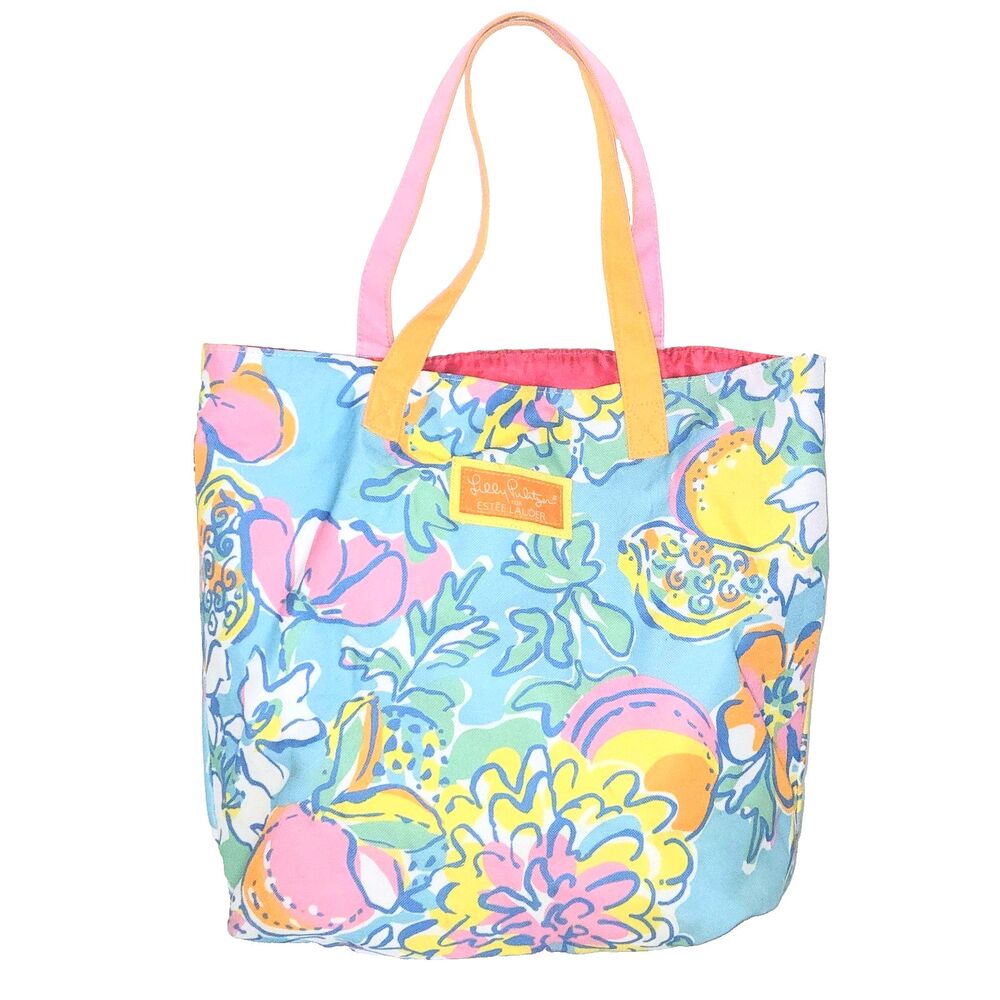 LILLY PULITZER By ESTEE LAUDER Tote Bag Nylon Floral Colorful Pink Blue Orange..